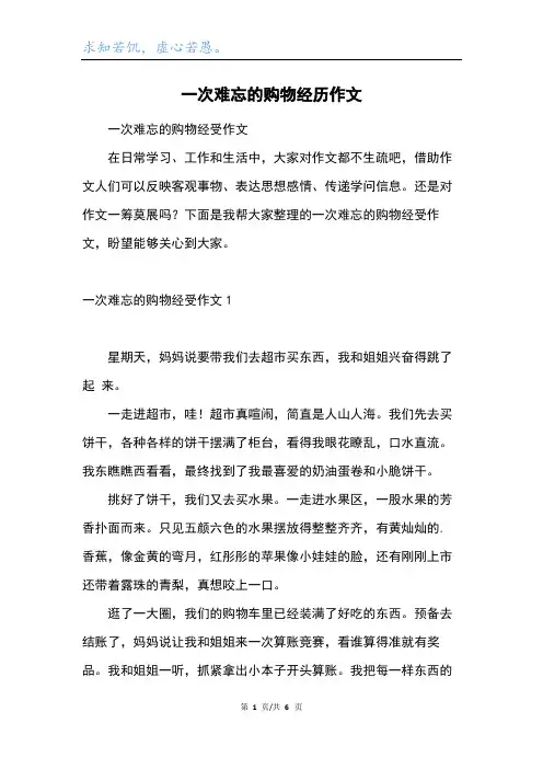 一次难忘的购物经历作文