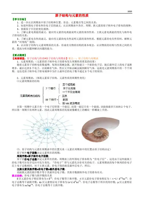 2020高中化学 原子结构与元素的性质(基础)知识讲解学案 新人教版选修3