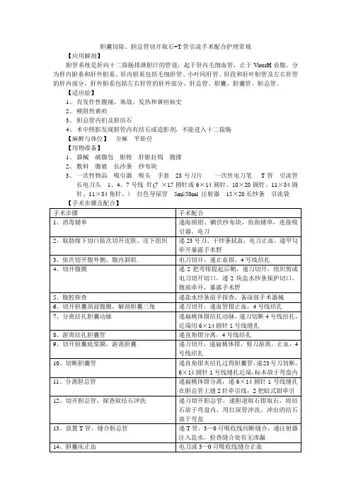 胆囊切除、胆总管切开取石 T管引流手术配合护理常规