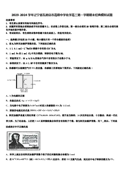2023-2024学年辽宁省瓦房店市高级中学化学高三第一学期期末经典模拟试题含解析