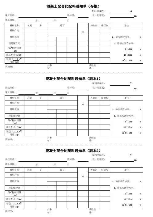 混凝土配料单