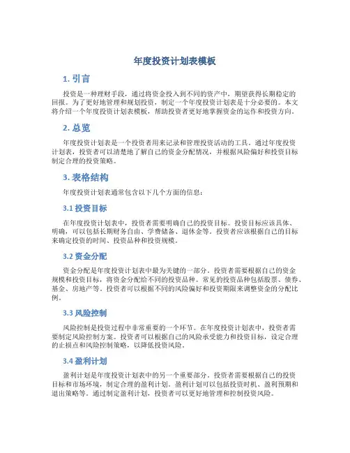 年度投资计划表模板