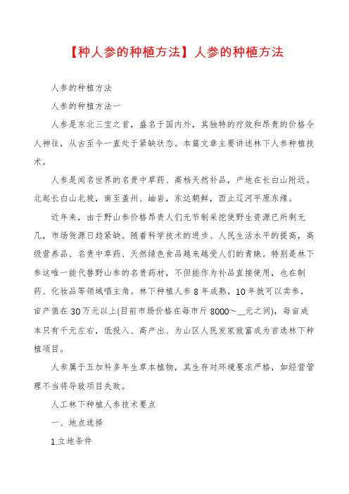 【种人参的种植方法】人参的种植方法