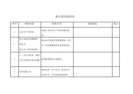 重点项目检查表