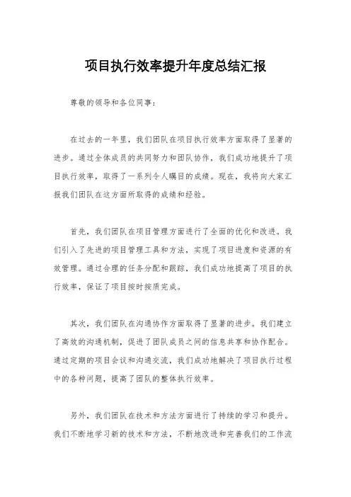 项目执行效率提升年度总结汇报
