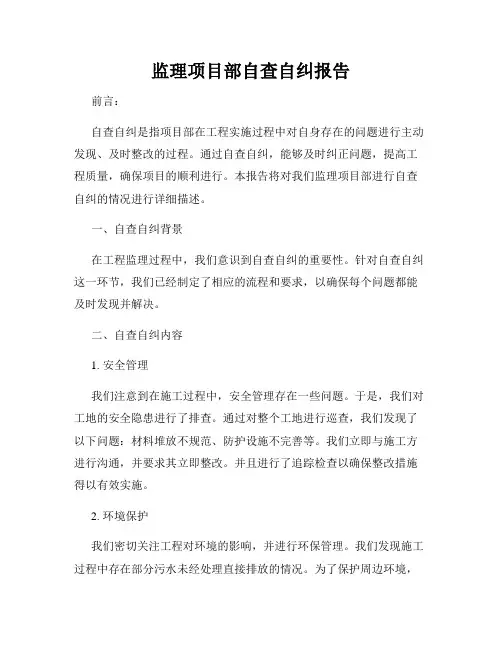 监理项目部自查自纠报告