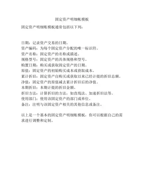 固定资产明细帐模板