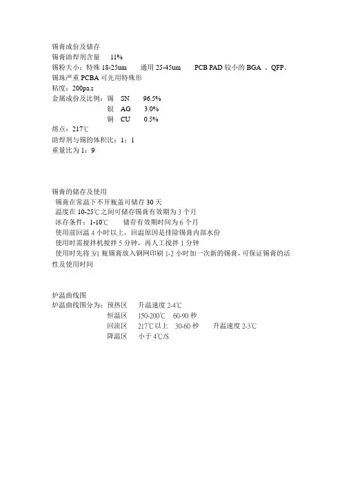 锡膏成份及储存