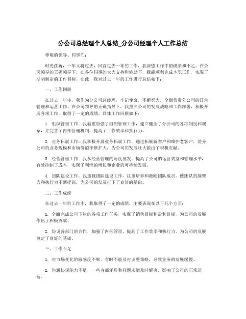 分公司总经理个人总结_分公司经理个人工作总结