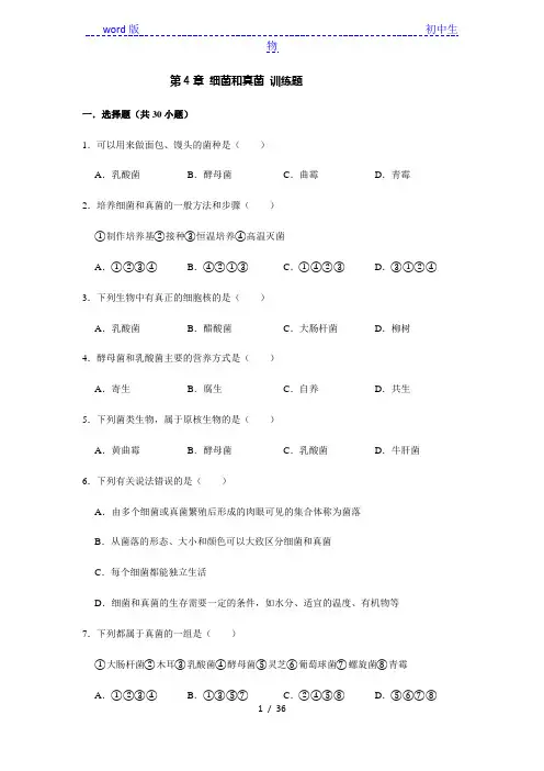 人教版生物八年级上册第五单元 第4章 细菌和真菌 训练题(解析版)