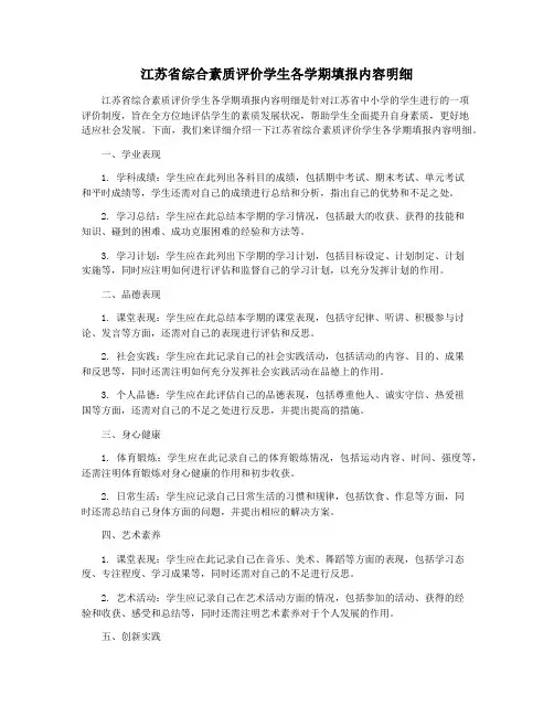 江苏省综合素质评价学生各学期填报内容明细