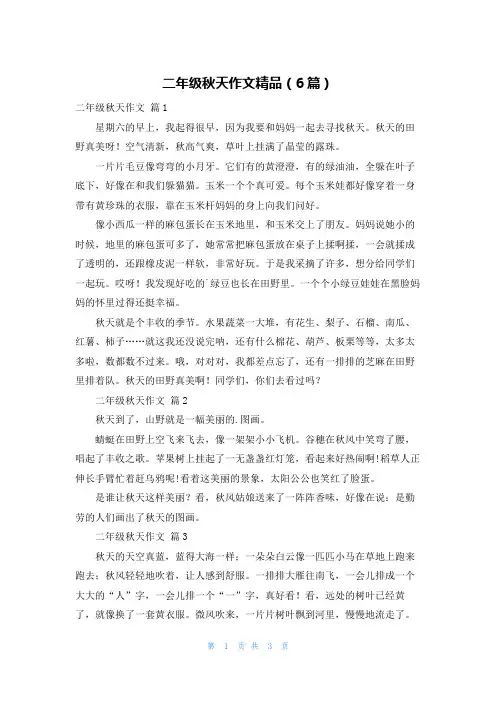 二年级秋天作文精品(6篇)