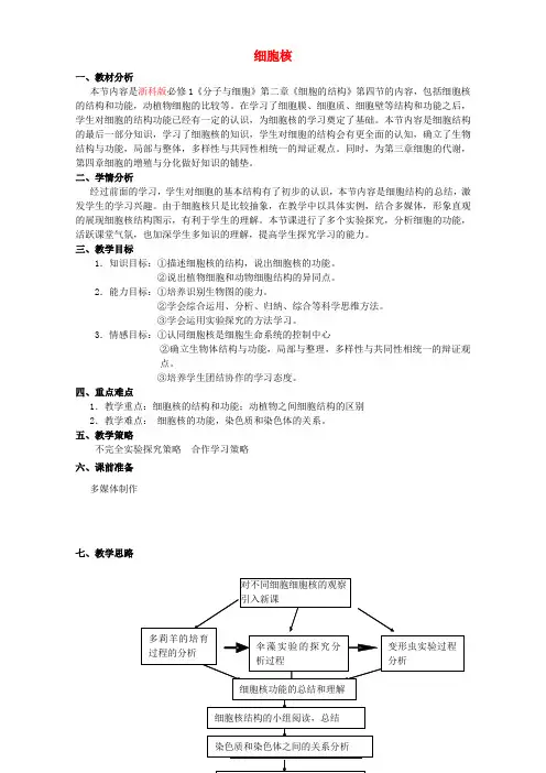 高中生物细胞核2教案浙科版必修1