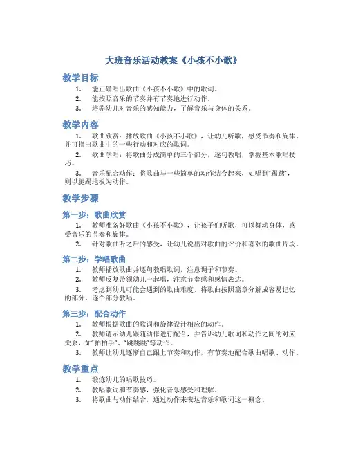 大班音乐活动教案《小孩不小歌》