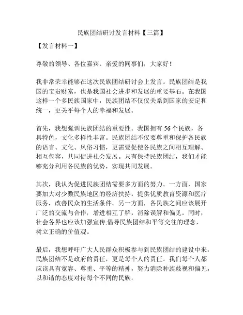 民族团结研讨发言材料【三篇】