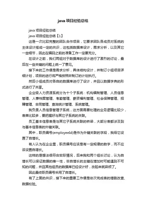 java项目经验总结