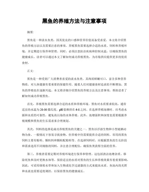 黑鱼的养殖方法与注意事项