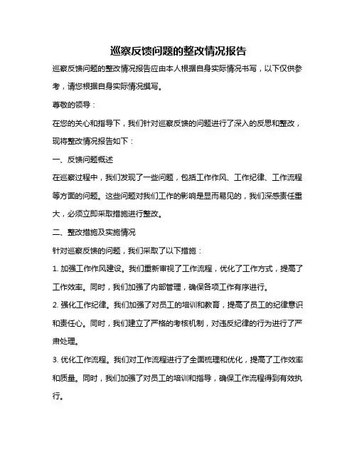 巡察反馈问题的整改情况报告
