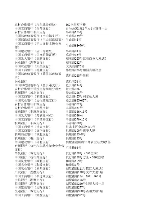 杭州市拱墅区银行汇总表格