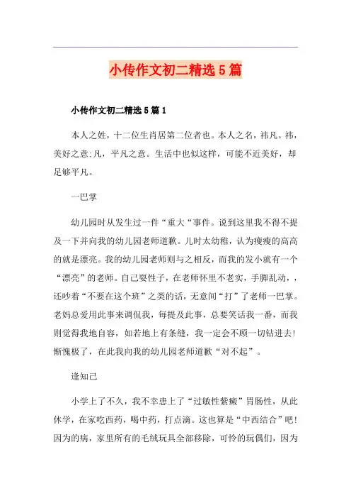 小传作文初二精选5篇