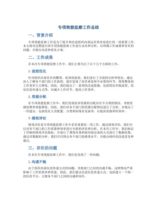 专项效能监察工作总结