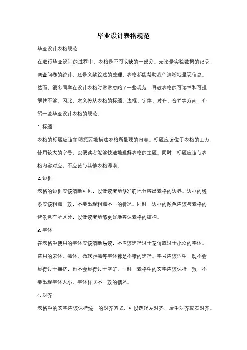 毕业设计表格规范