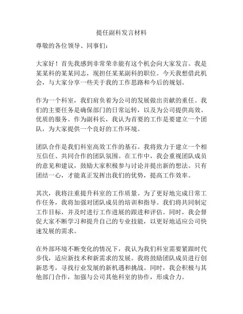 提任副科发言材料