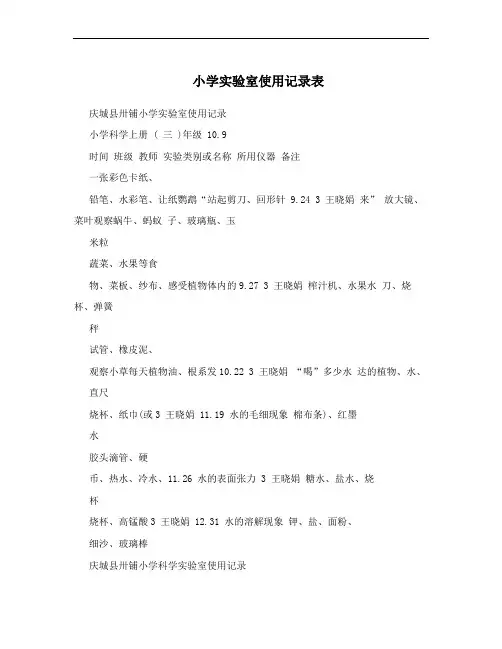 小学实验室使用记录表
