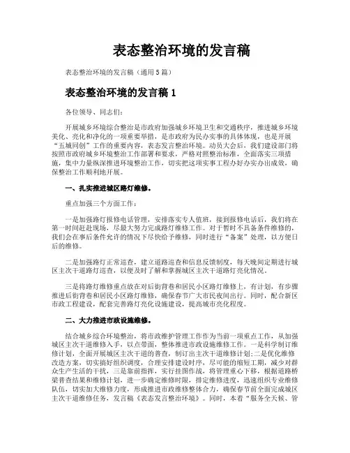 表态整治环境的发言稿