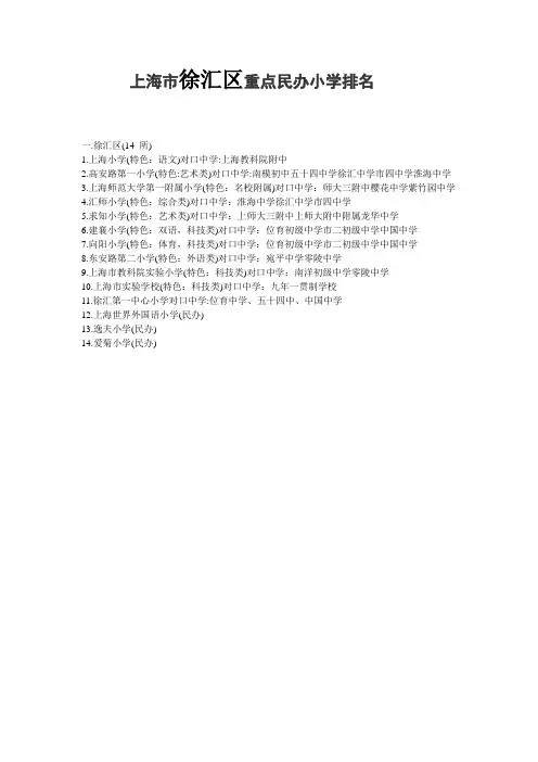 上海市徐汇区重点民办小学排名