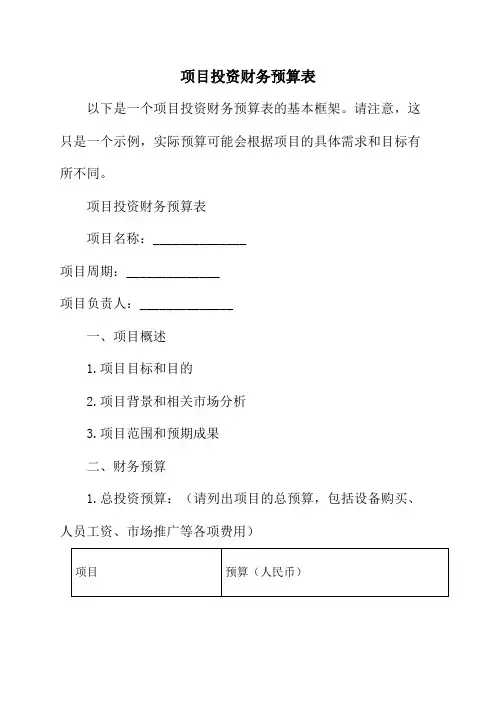项目投资财务预算表