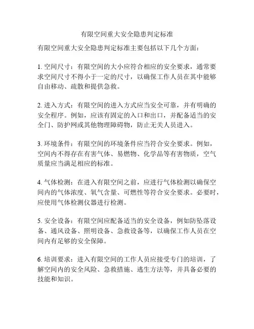 有限空间重大安全隐患判定标准