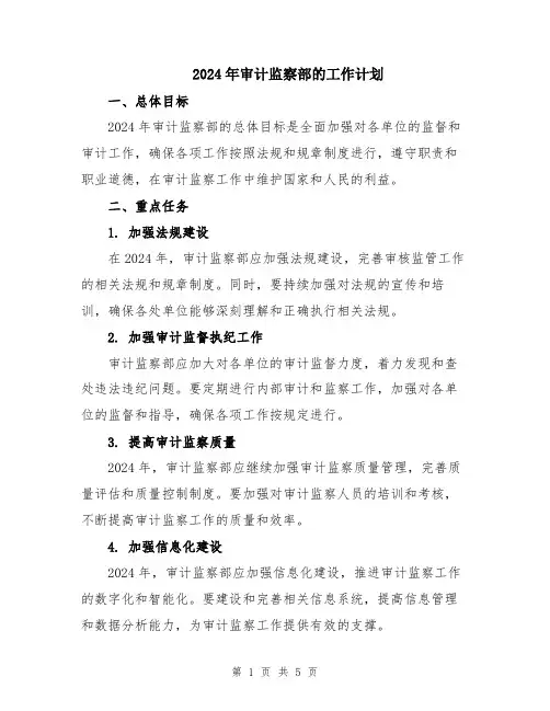2024年审计监察部的工作计划