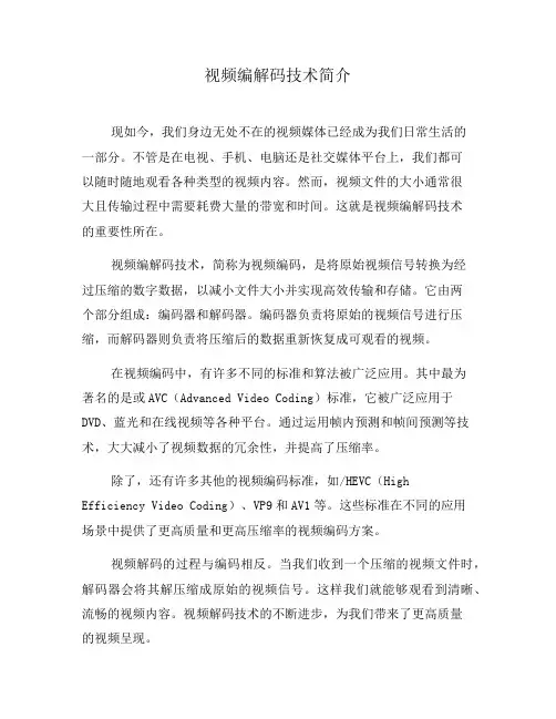 视频编解码技术简介(系列九)
