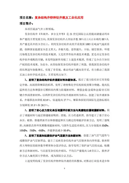 复杂结构井特种钻井液及工业化应用项目简介-中国石油大学(北京)
