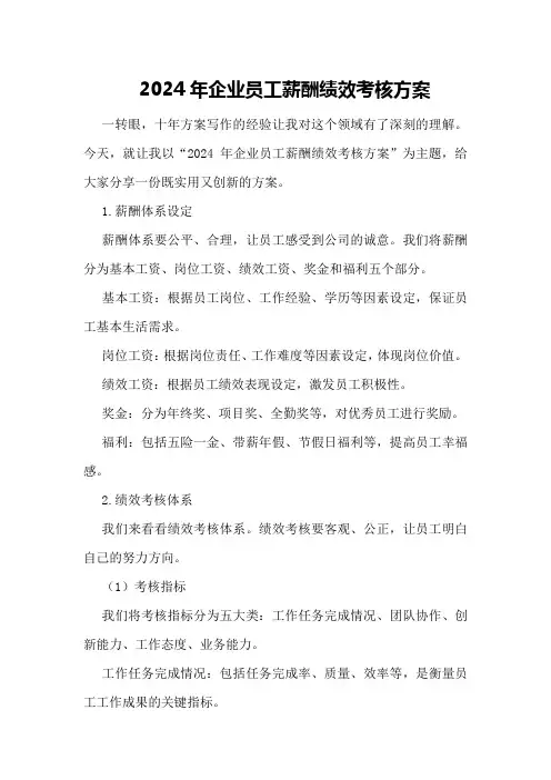 2024年企业员工薪酬绩效考核方案