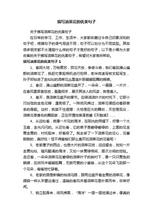 关于描写油菜花的优美句子