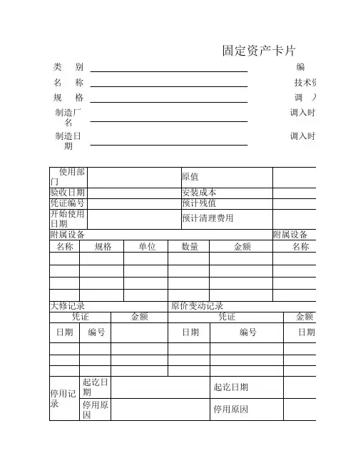 固定资产表格