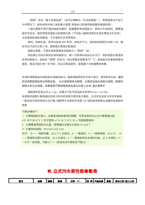 各种水泵型号及全全参数