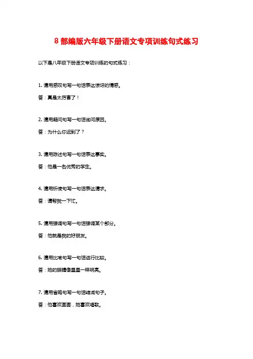 8部编版六年级下册语文专项训练句式练习