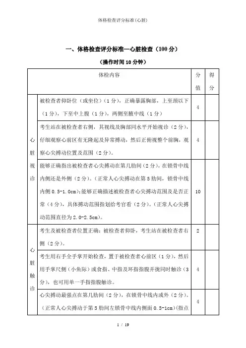 体格检查评分标准(心脏)
