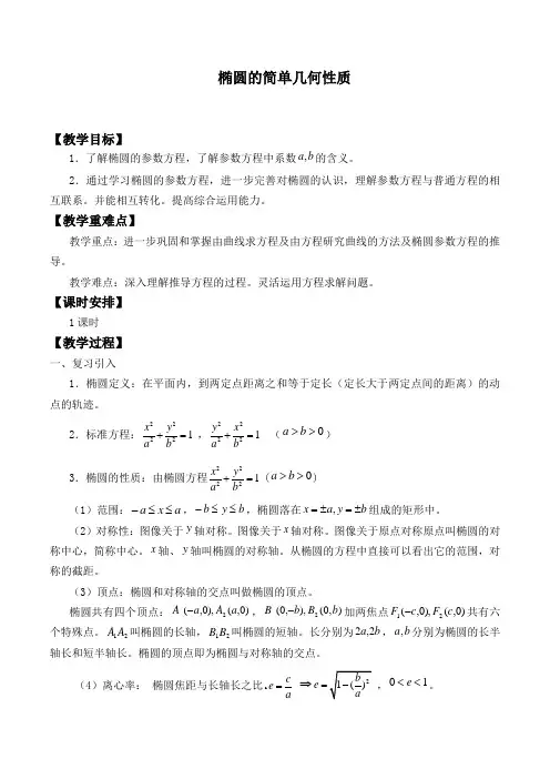 椭圆的简单几何性质 精品教案