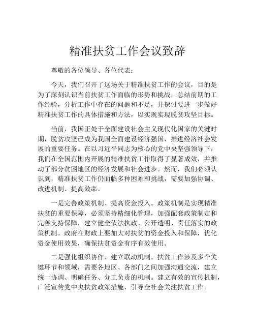 精准扶贫工作会议致辞
