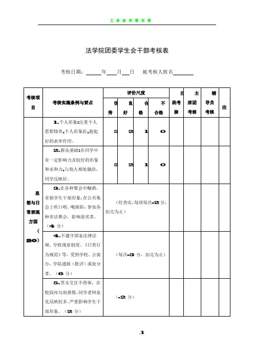 学生会干部考核表