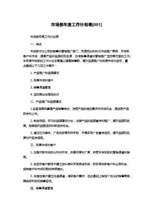 市场部年度工作计划表[001]