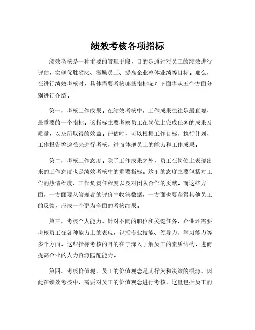 绩效考核各项指标