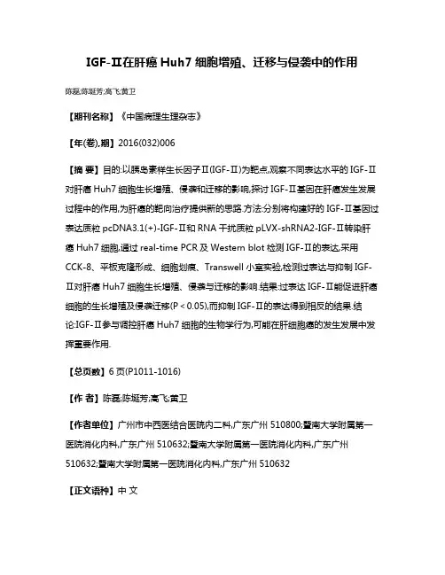 IGF-Ⅱ在肝癌Huh7细胞增殖、迁移与侵袭中的作用