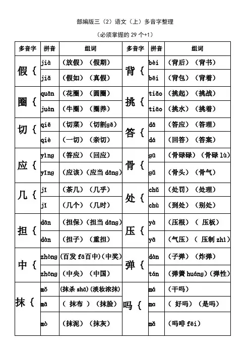 部编版小学语文三年级上册多音字29个