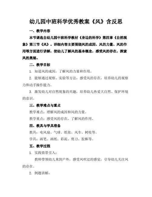 幼儿园中班科学优秀教案《风》含反思