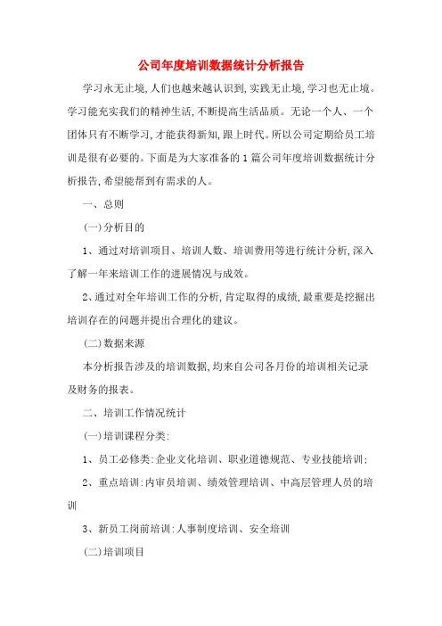2019年公司年度培训数据统计分析报告